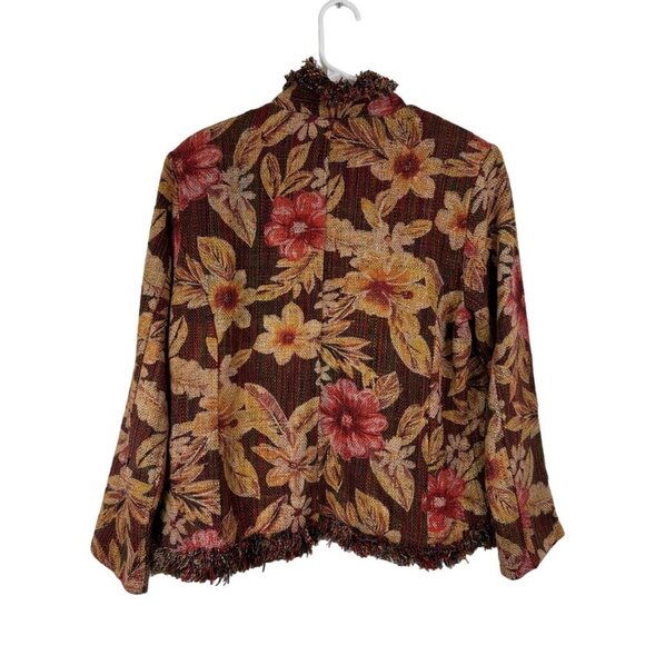 Chico's Size 1 8 Floral Tapestry Jacket Silk Cotton Blend Lined - Picture 2 of 6